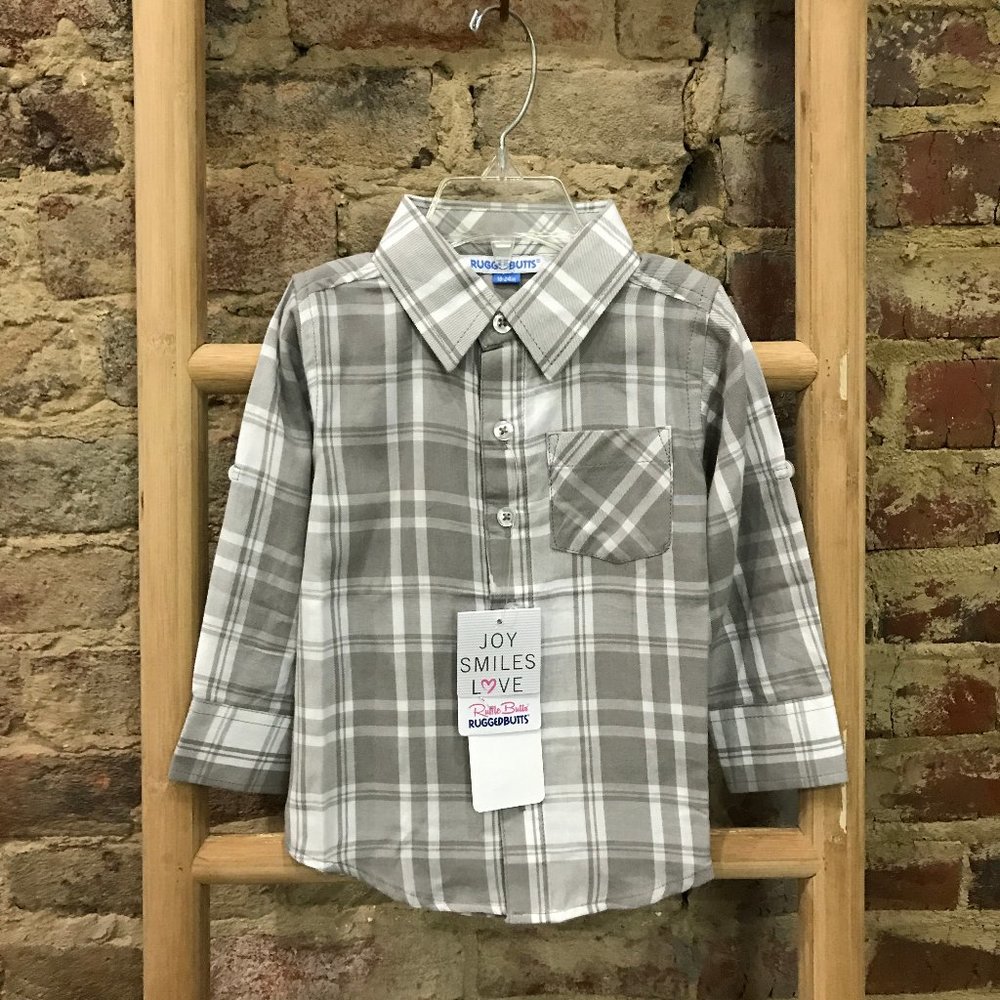Gray & White Plaid Button Down Shirt